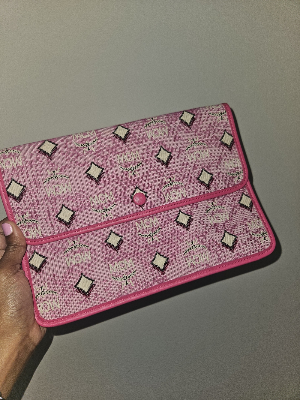 MCM Pink Logo Envelope Clutch